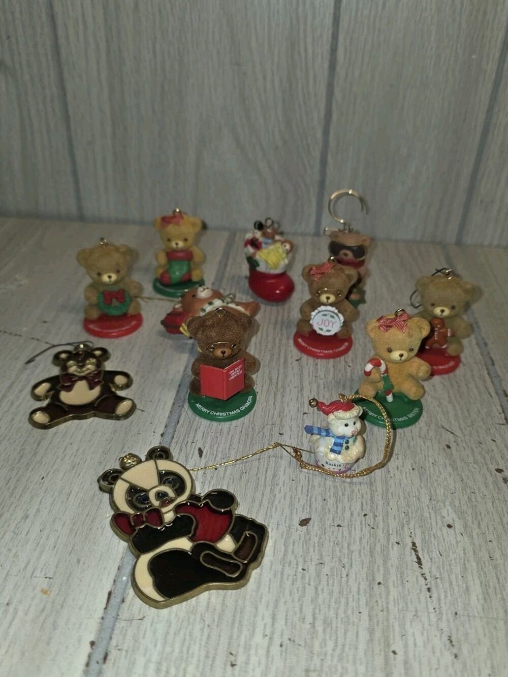 Vtg 80s Enesco Flocked Teddy Bear Ornaments Grandma Grandpa Mom Dad Brother Sis